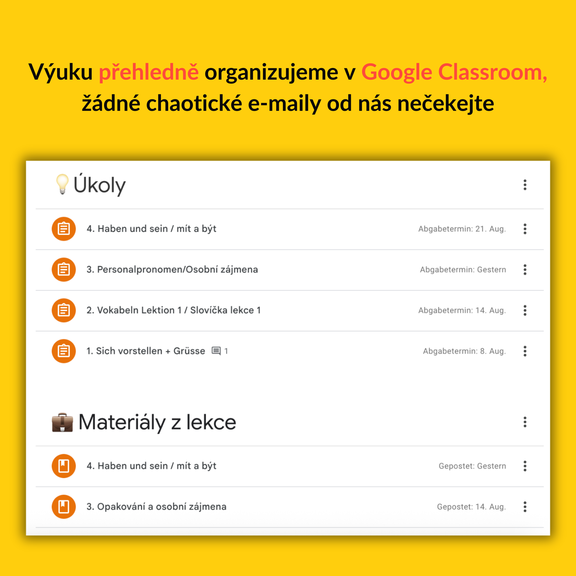 Ukázka z lekce - Výuku přehledně organizujeme v Google Classroom